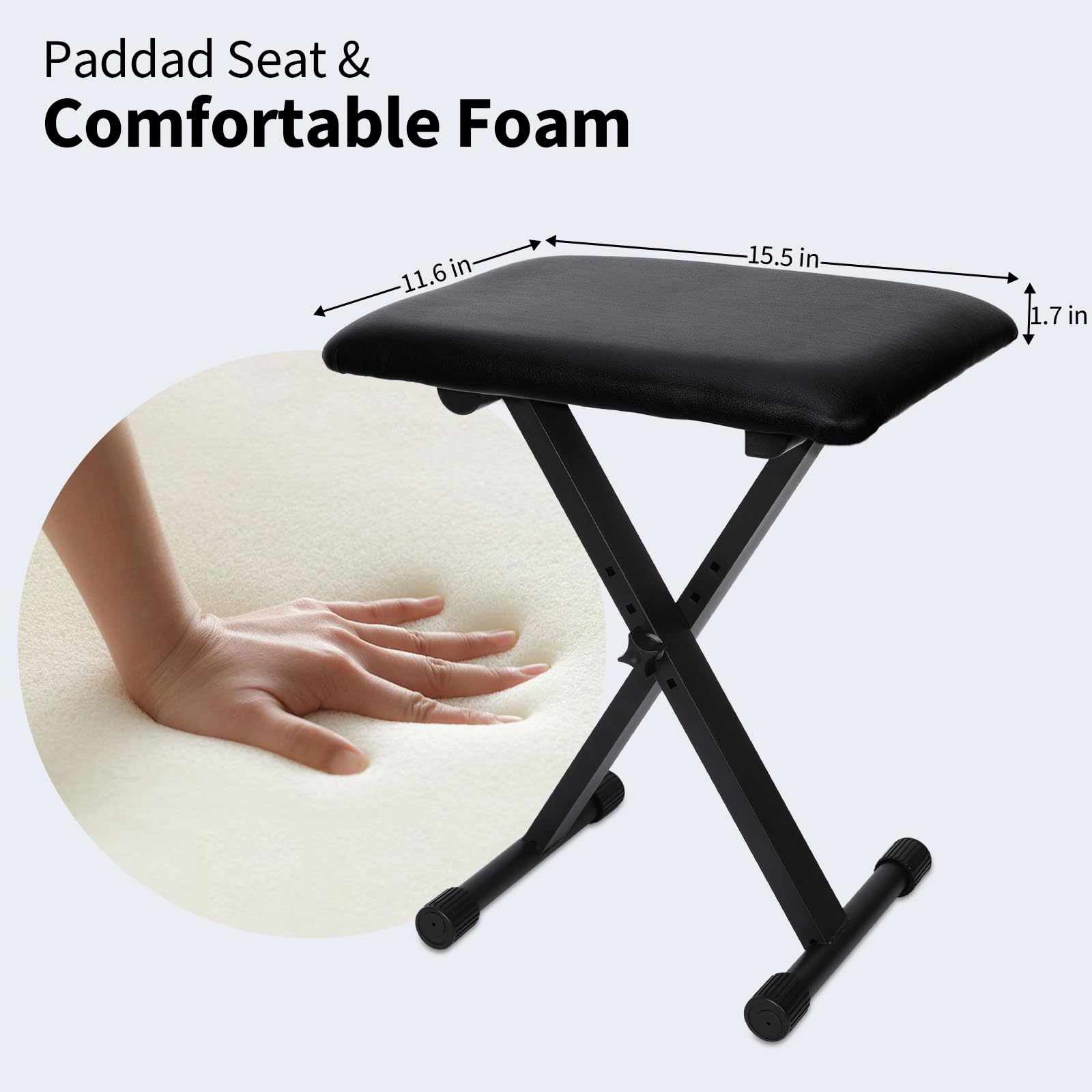 Banco de piano, banco de teclado, estilo X, acolchado, ajustable, portátil, plegable, impermeable y antideslizante