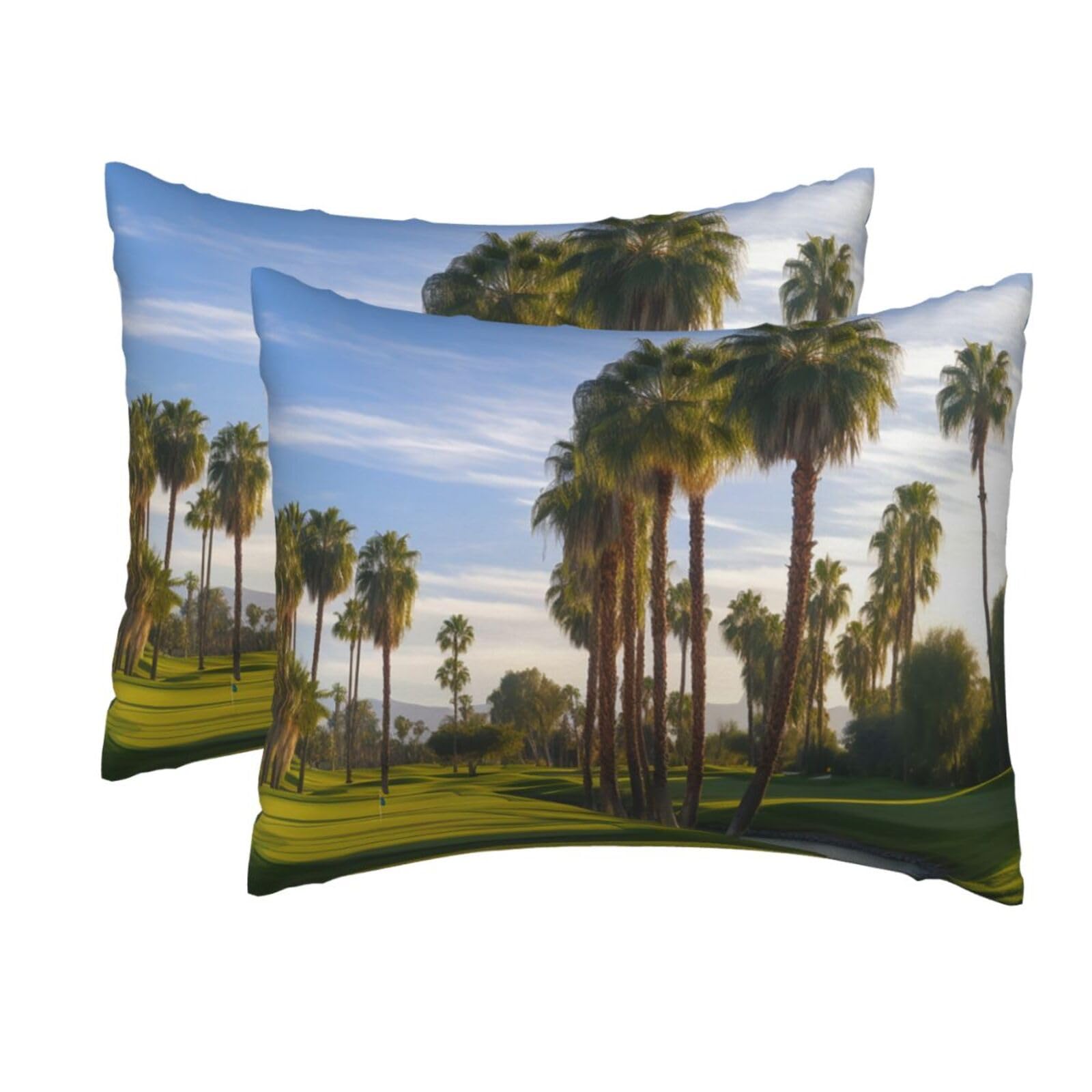 2 Pack Standard Size Pillow Cases for Hair and Skin Soft Breathable Pillow Case Covers with Hidden Zipper Palm Tree Golf Course Pillowcase 20x26 Inches Pillow Cover for Sleeping Gift