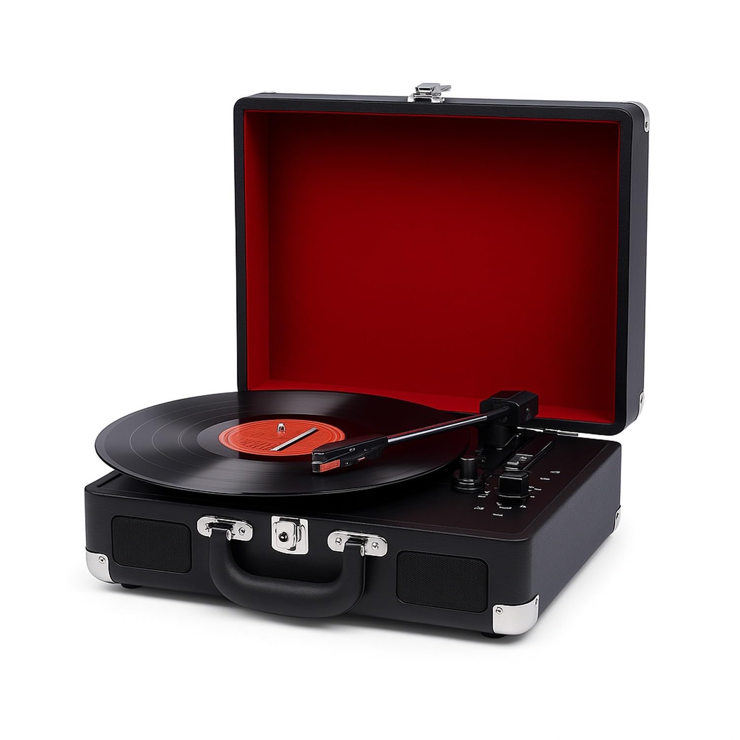 Vintage 3-Speed Bluetooth Portable Suitcase Record Player with Built-in Speakers | Upgraded Turntable Audio Sound with USB,Sd Card and Headphone Jack Support Black