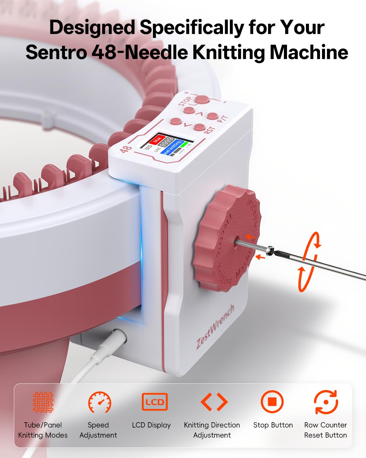 Adattatore elettrico per macchina per maglieria Sentro con 48 aghi, accessori automatici per macchina per maglieria con pannello LCD e contatore file, modalità di lavoro a maglia piatta