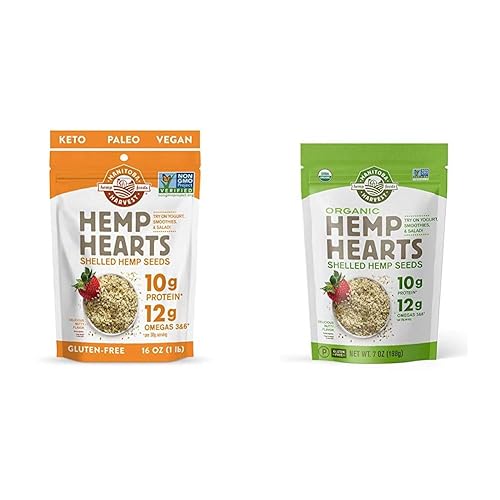 Semillas de cáñamo Manitoba Harvest con forma de corazón, 16 onzas 0.35oz de proteína y 0.42oz de Omegas por porción y semillas de cáñamo orgánicas