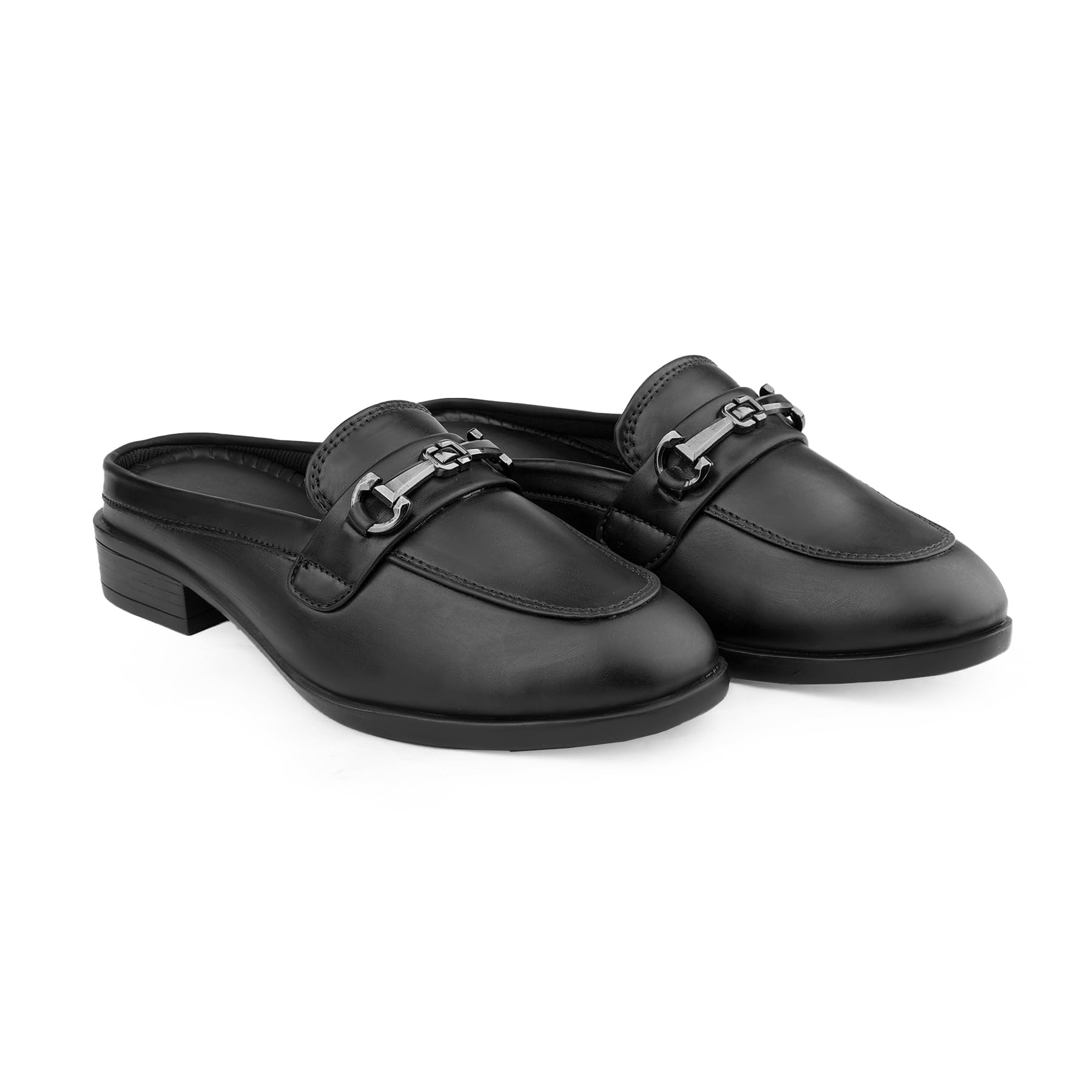 Women's Faux Leather Formal Slip Ons Loafers and Open Back Mules with Metalbit Detailing and TPR Sole.-image-13