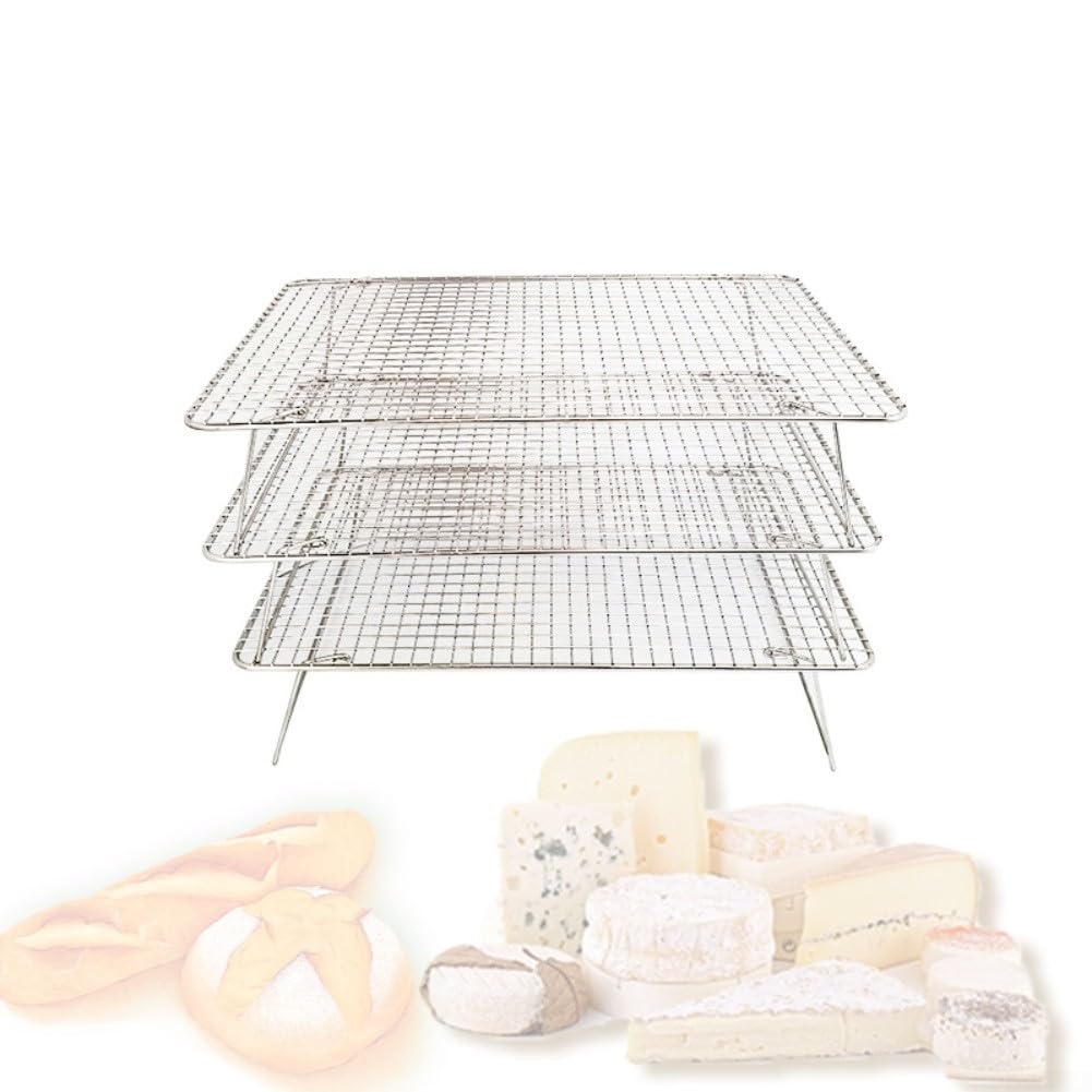 FACAIIO Ensemble de grille de refroidissement empilable en acier inoxydable 304, 41,9 x 30,5 x 8,9 cm, grille de cuisson à 3 niveaux, avec bords lisses pour gâteaux, biscuits, pain (trois couches)
