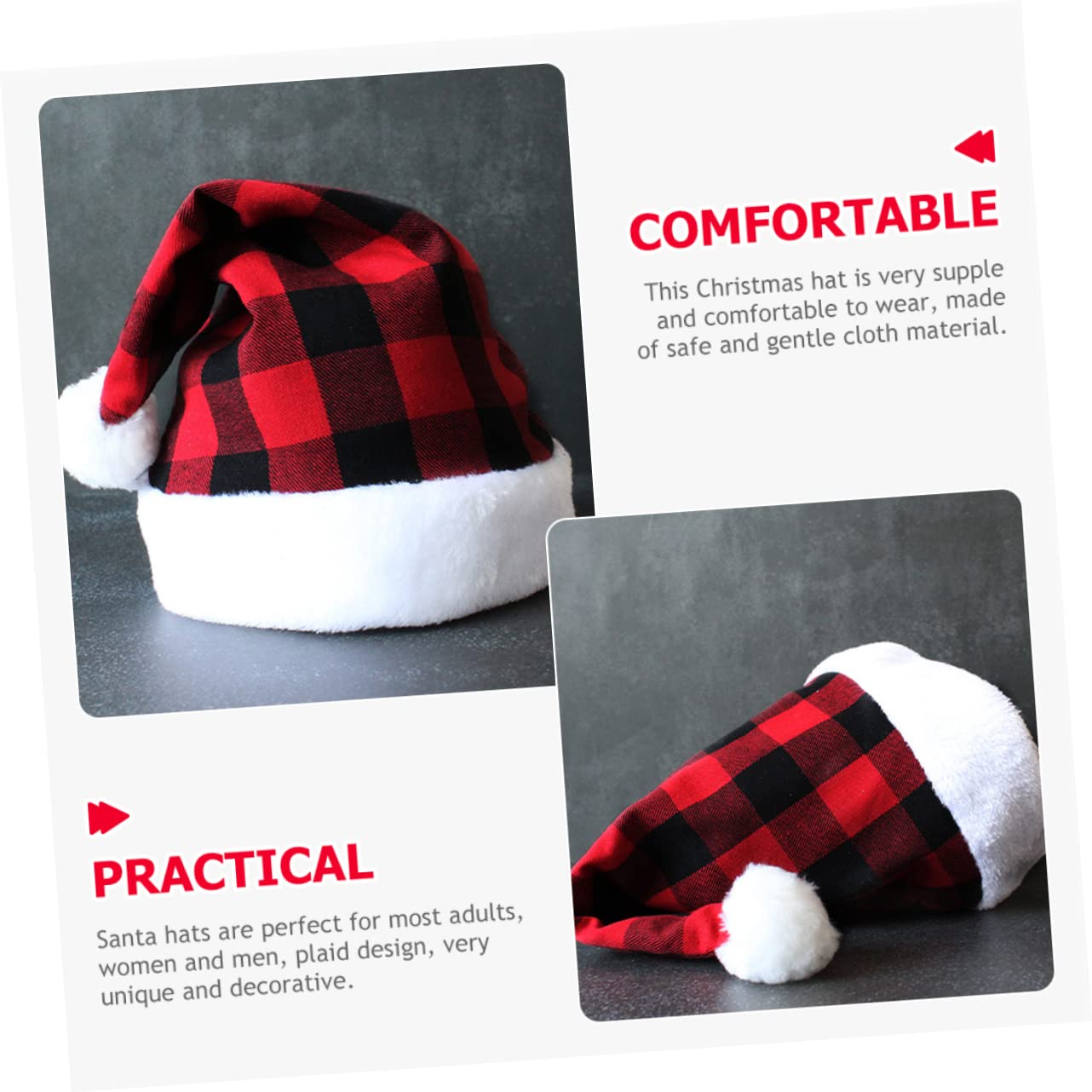 Cabilock 4 Piezas Gorro de Papá Noel a cuadros gorros navideños christmas hat decoración de navidad sombrero de fiesta de papa noel sombrero de Santa gorro de papá noel para hombre paño