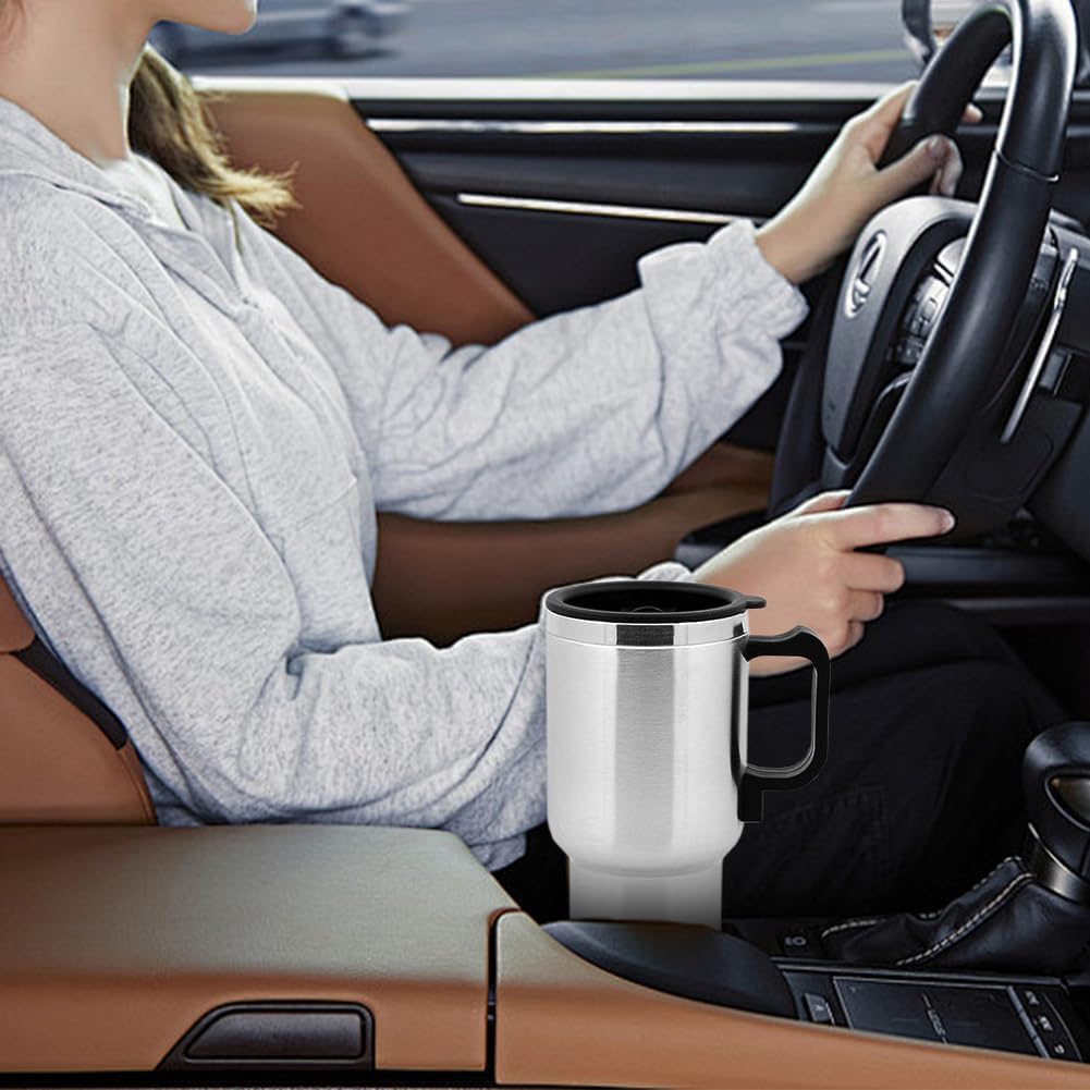 12V Car Heating Cup, 300ml Stainless Steel Travel Electric Coffee Cup 10.6oz, for Heating Water, Coffee, Milk, Tea