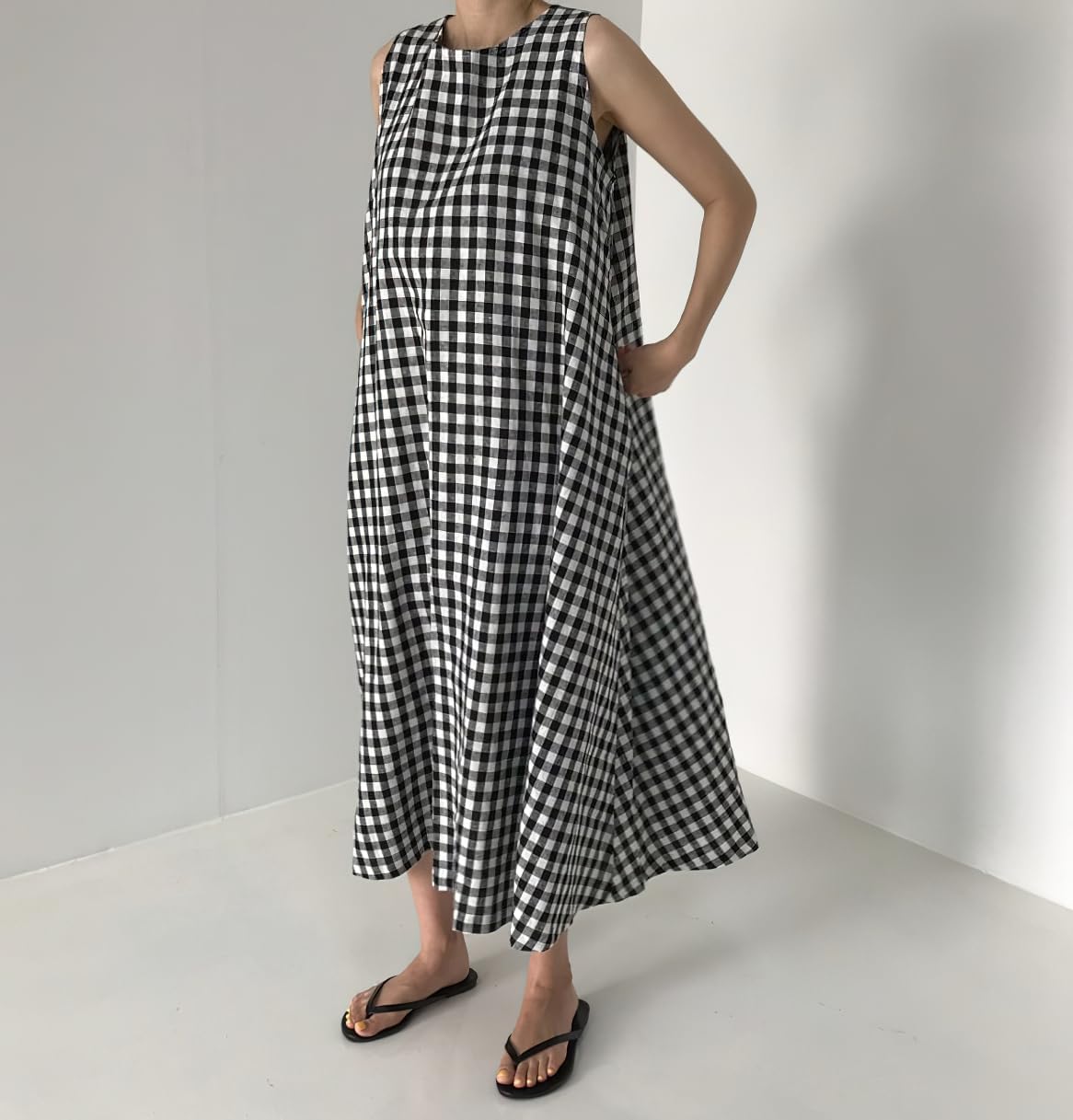 chouyatou Women Summer Casual Sleeveless Plaid Gingham Tank Dress Beach Tunic Shift Cotton Midi Sun Dress - Image 2