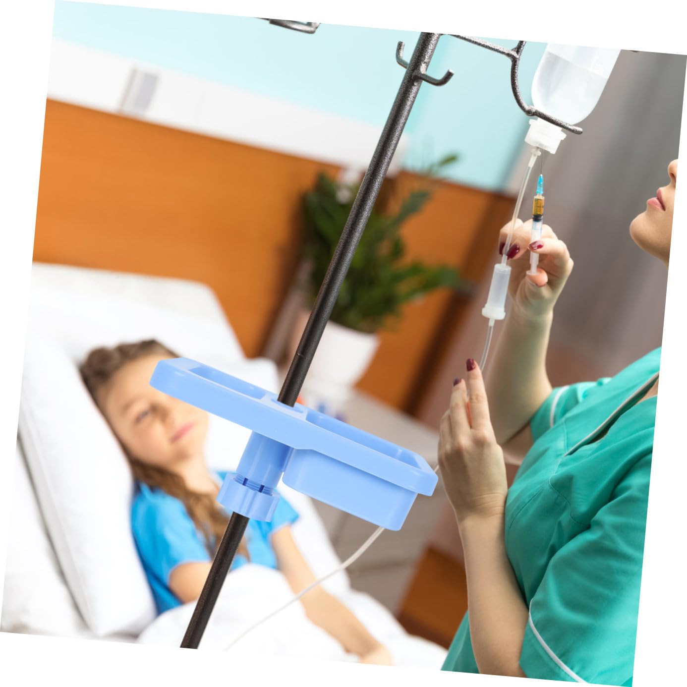 Infusion Stand Tray Adjustable IV Stand Support Plate Hooks for Hospital Use Portable Infusion Holder for Drip Bags Storage Solution