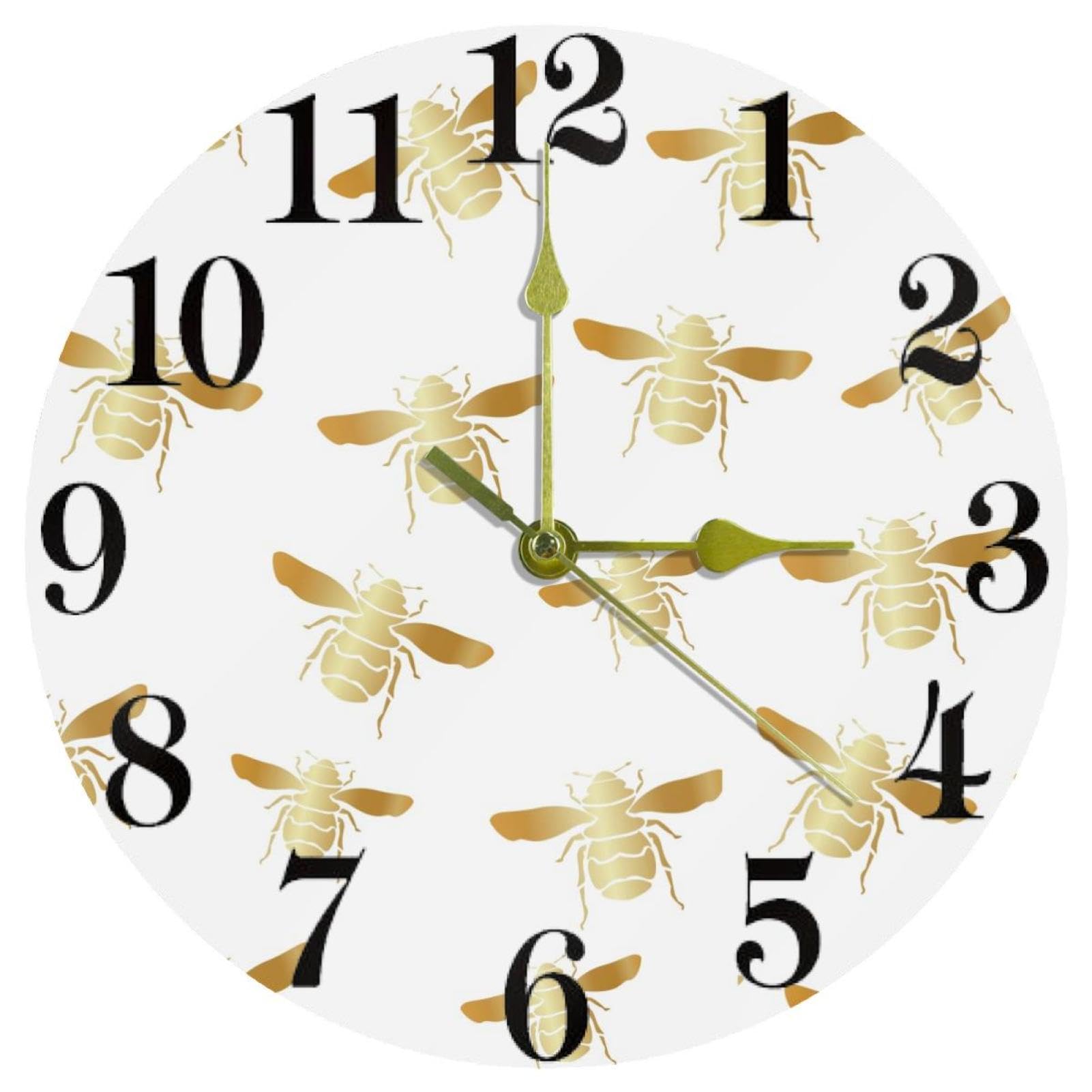 Horloge murale design abeille dorée motif élégant et cadran épuré