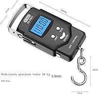 Vista 6 de Báscula de Pescado Báscula de Equipaje Equipo de Pesca - 110lb Pantalla LCD Digital Retroiluminada con Cinta Métrica Incorporada - Báscula de Pesca