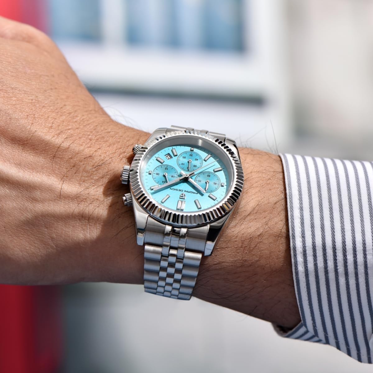Pagani Design Men's Chronograph Quartz Watch, Stainless Steel Strap, Waterproof, Round Dial with Date Display