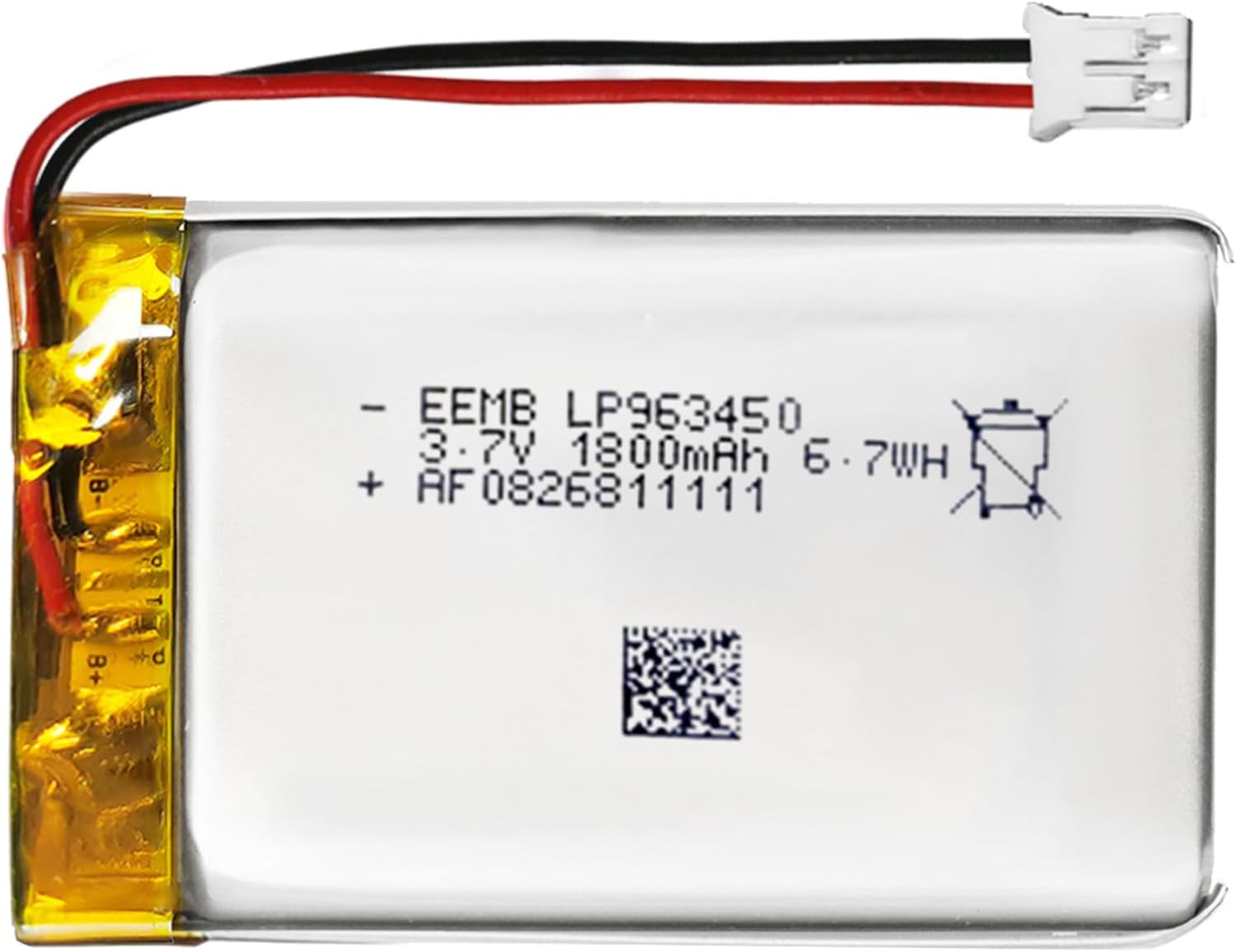 EEMB Lithium Polymer battery 3.7V 1800mAh 963450 Lipo Rechargeable Battery Pack with wire JST Connector for Dashcam and Bluetooth Speaker-confirm device & connector polarity before purchase