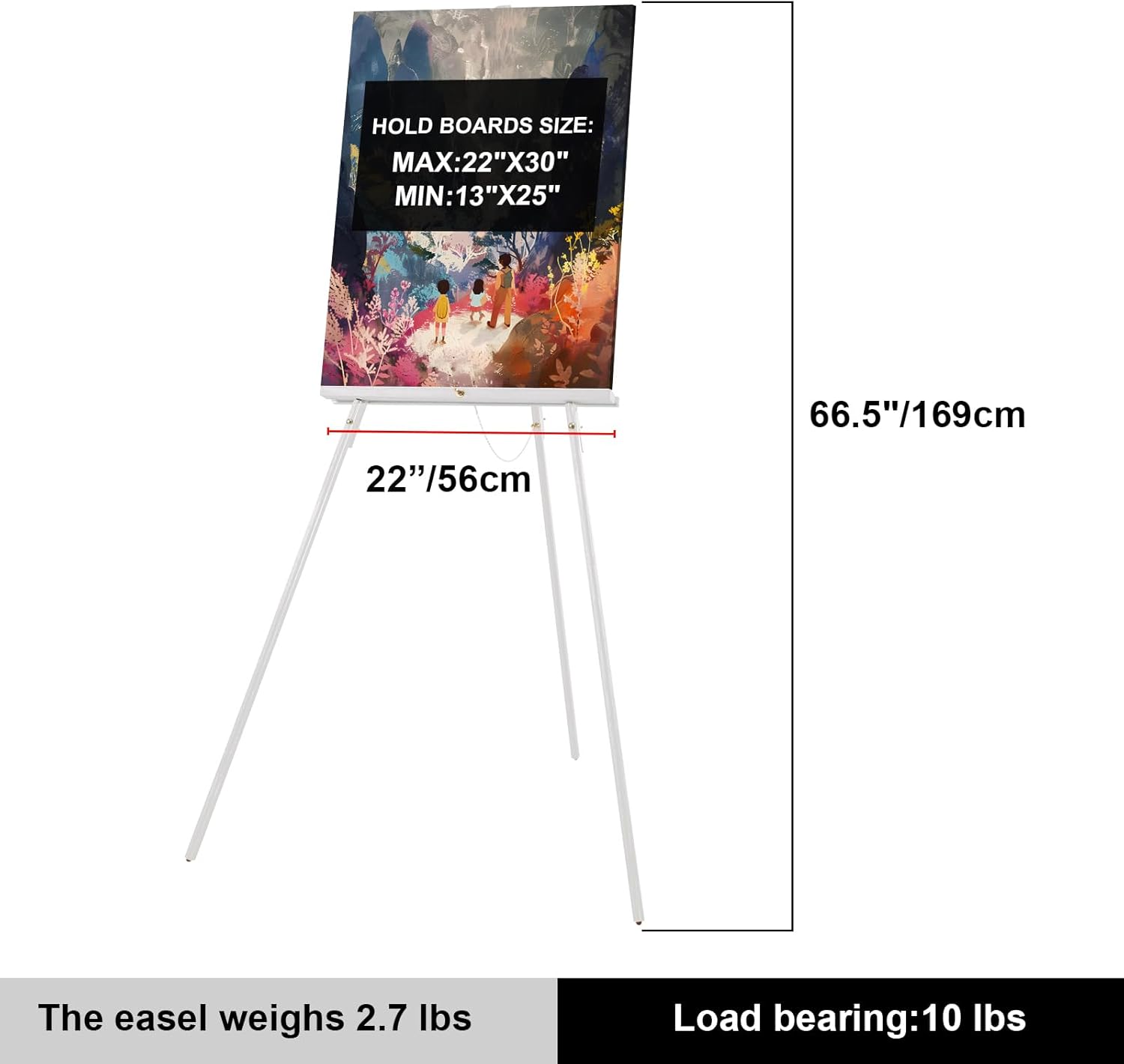 Falling in Art 65 A-Frame Tripod Easel Stand, Wooden Display Easel with Adjustable Canvas Holder, Floor Easel for Wedding Signs, Posters, Paintings, Artwork(White) 1 Pack