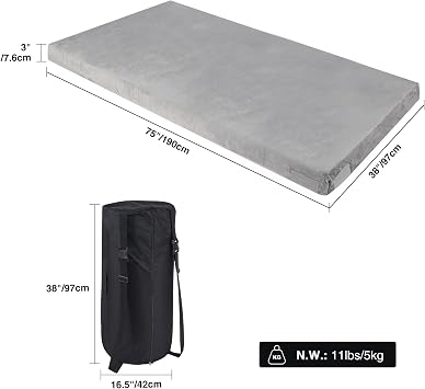 REDCAMP 7.6cm Thick Memory Foam Camping Mattress, Detachable outer Cover, Portable Roll Up Single Guest Bed for Car, Tent & Floor, Futon Mat Sleeping Pad, Grey Small Single/Large Single/Double