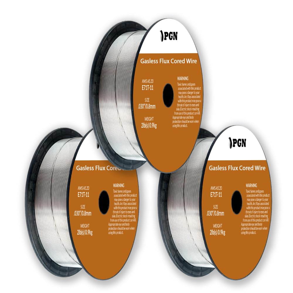 (3 Pack) PGN Flux Core Welding Wire - E71T-11 .030 Inch, 2 Pound Spool - Gasless Mild Steel MIG Welding Wire with Low Splatter - For All Position Arc Welding