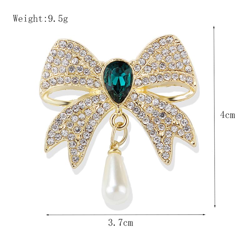 Image of Rhinestone Bow Collar Brooch For Women Dainty Crystal bow Brooch Pin Vintage Blue Sparkling lapel pin Unique Ribbon Bow brooch Badge Clothing Accessory Jewelry Gift