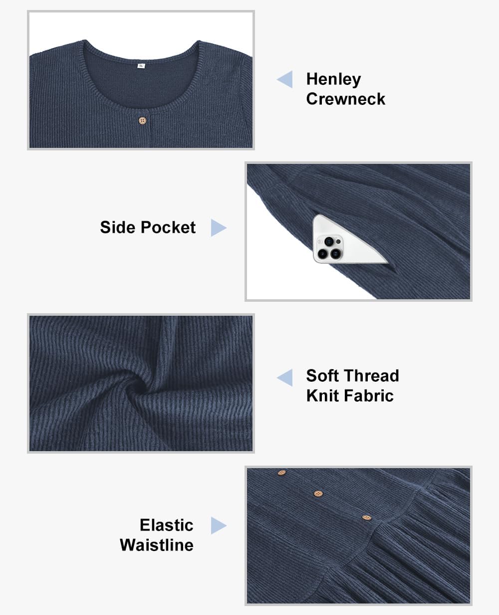 CARCOS Plus Size Sweater Dress Long Sleeve Henley Crew Neck Pullover Casual Fall Winter Knit Midi Dresses with Pocket XL-5XL - Image 5