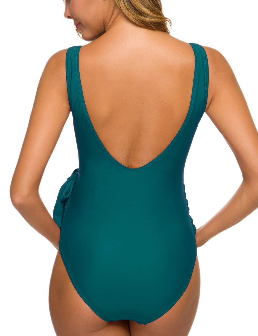 Traje de baño de maternidad de una pieza elegante con cuello en V, traje de baño de maternidad con lazo frontal
