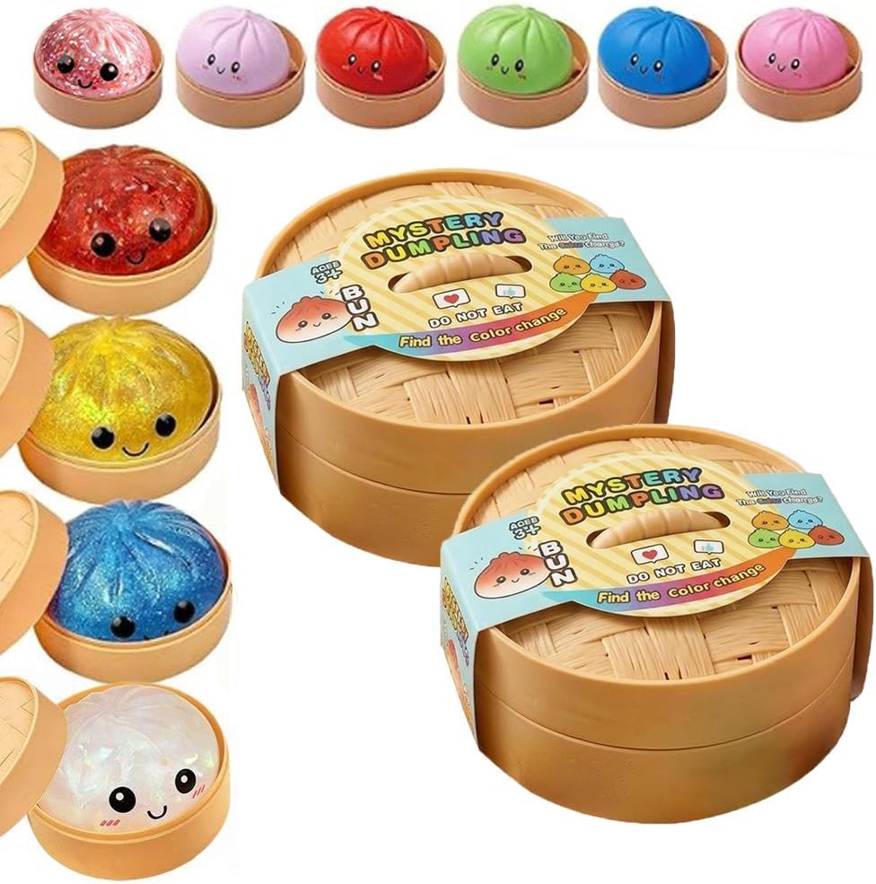 Dumpling Squishies Mystery Box, 10 Colors Random Mystery Glitter Dumpling Squishies Toy Gift Box, Colorful Dumplings Stress Balls Fidget Sensory Toy, Stocking Stuffers Stretchy Desk Toys
