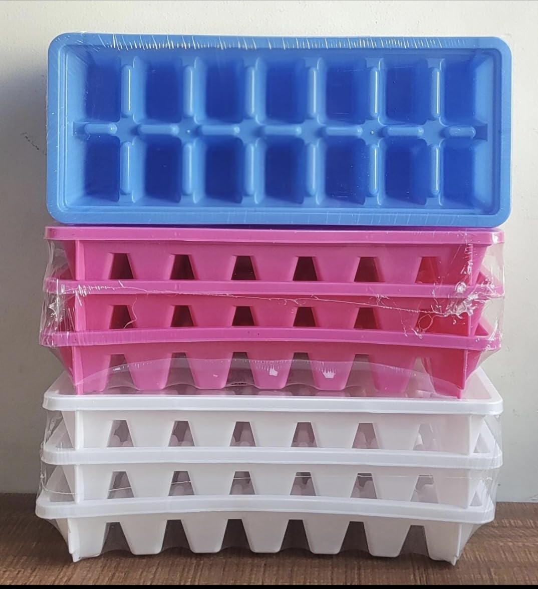 Premium Multipurpose Ice Cube Tray Set of 3 (14 Grid Each) – Hard Plastic Ice Cube Mould for Freezer – Food Grade Ice Cube Maker Tray – Easy Release Ice Tray for Water, Juice & Drinks (Multicolor)-image-1