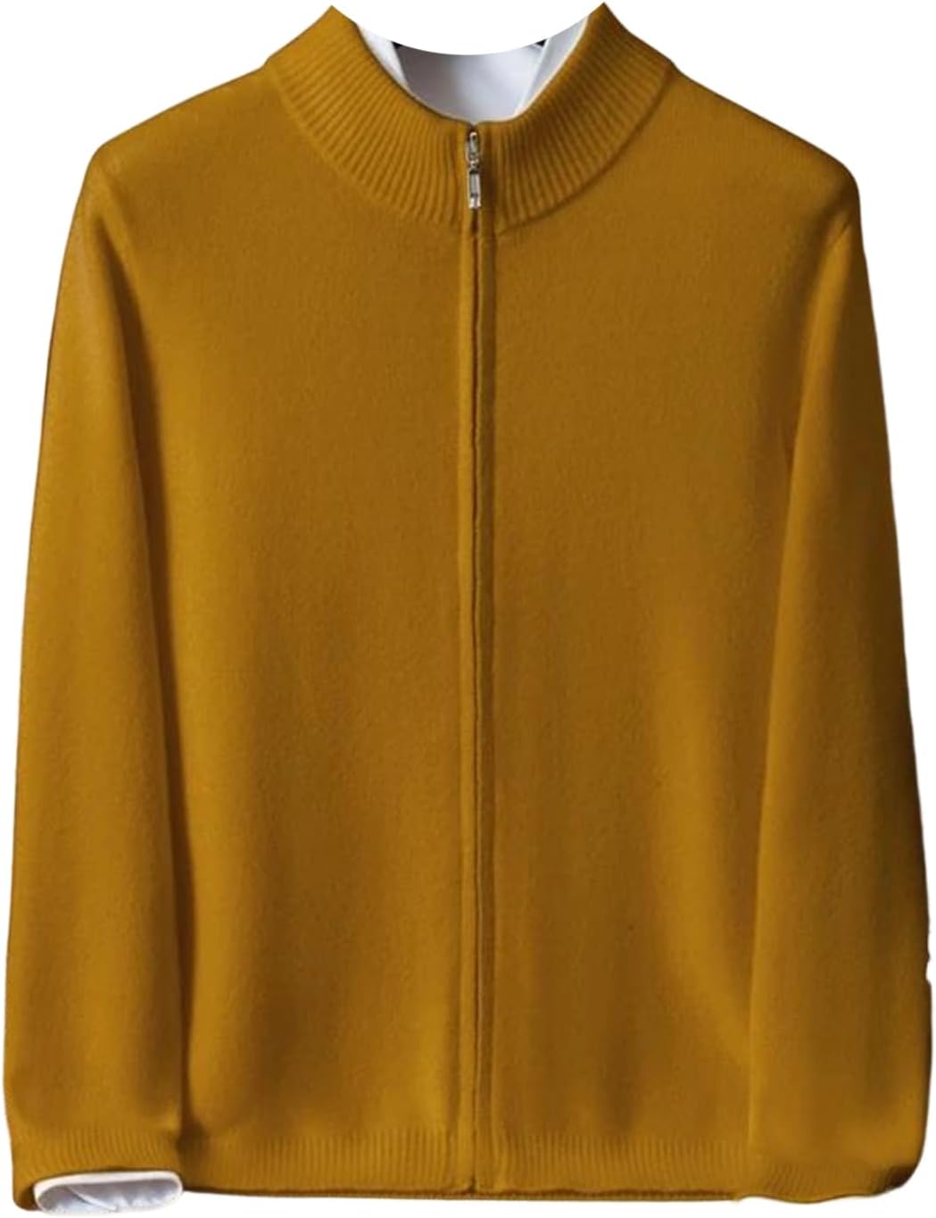 Men's Cashmere Thick Half Turtleneck Zipper Cardigan Loose Knit Sweater