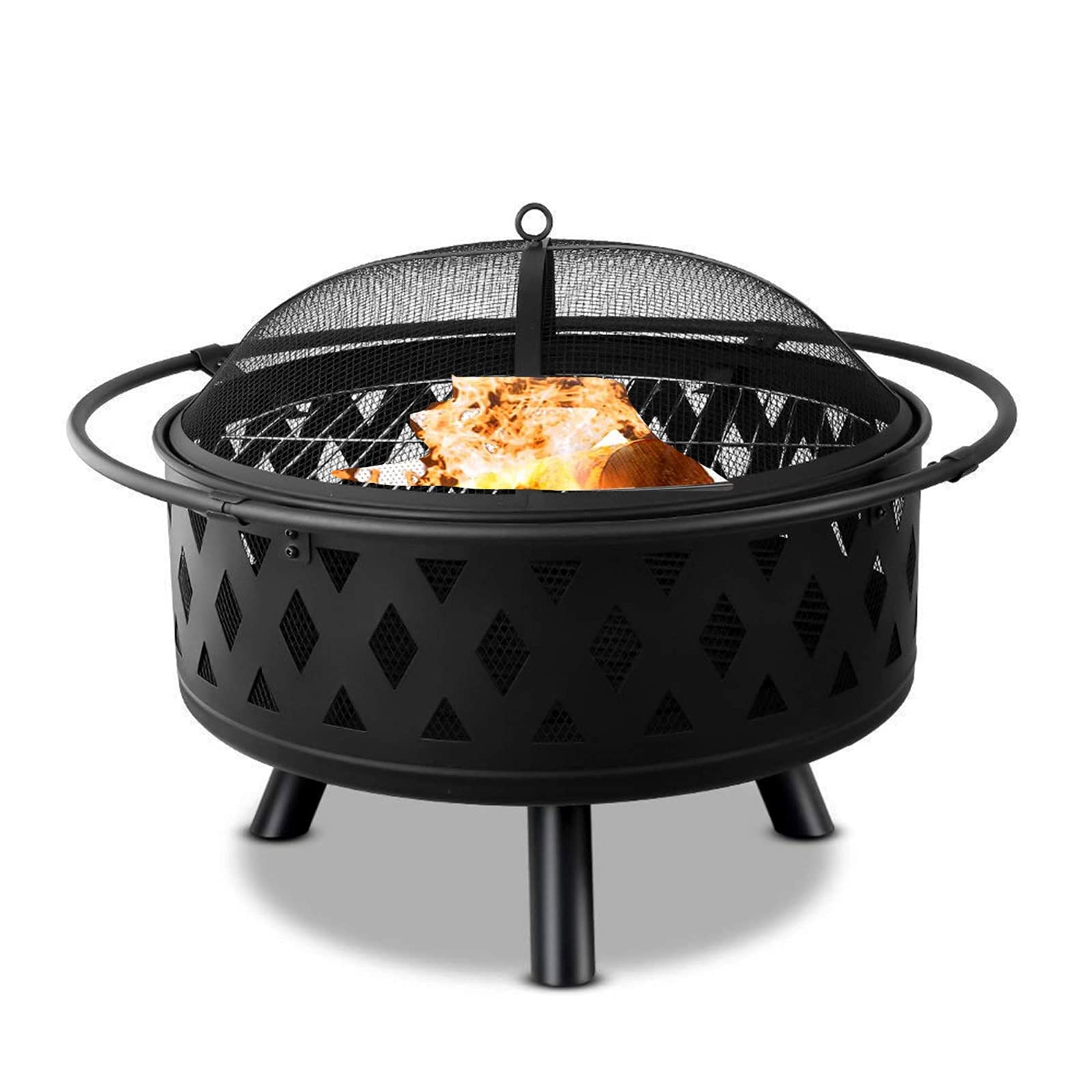Brasero para Hoguera Parrilla de Hierro para Barbacoa, Cuenco para Hoguera con Malla, Cubierta de Pantalla de Chispa para Acampar, Picnic, Hoguera, Patio, Jardín, Playas