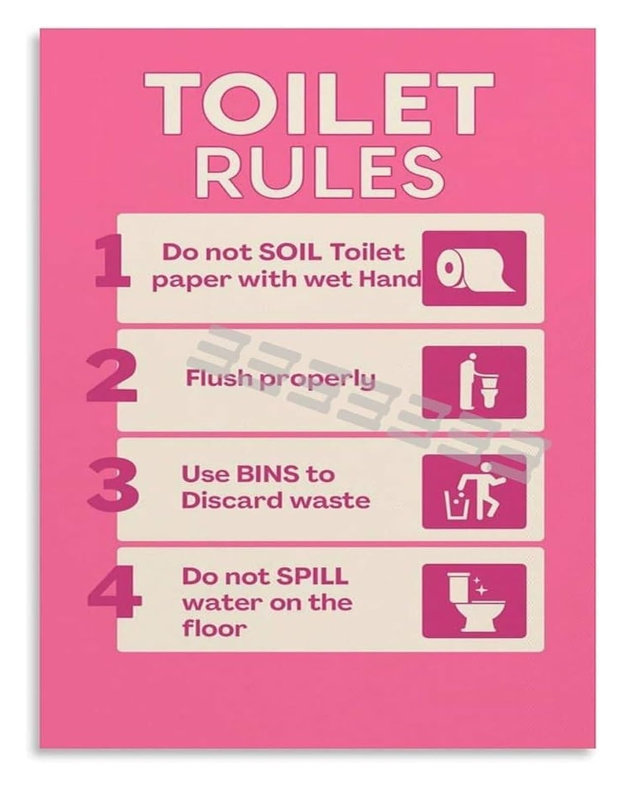 NWPNLXEA Humorous Bathroom Rules Poster Restroom Etiquette Funny Sign Canvas Wall-Art for Home Office Restroom Decor Unframed,08x12inch(20x30cm)