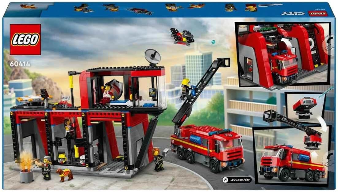 LEGO City Fire Station and Fire Truck, Dog Figure Toy and 5 Minifigures, Imaginative and Action Game, Birthday Gift for Boys and Girls from 6 Years Old 60414