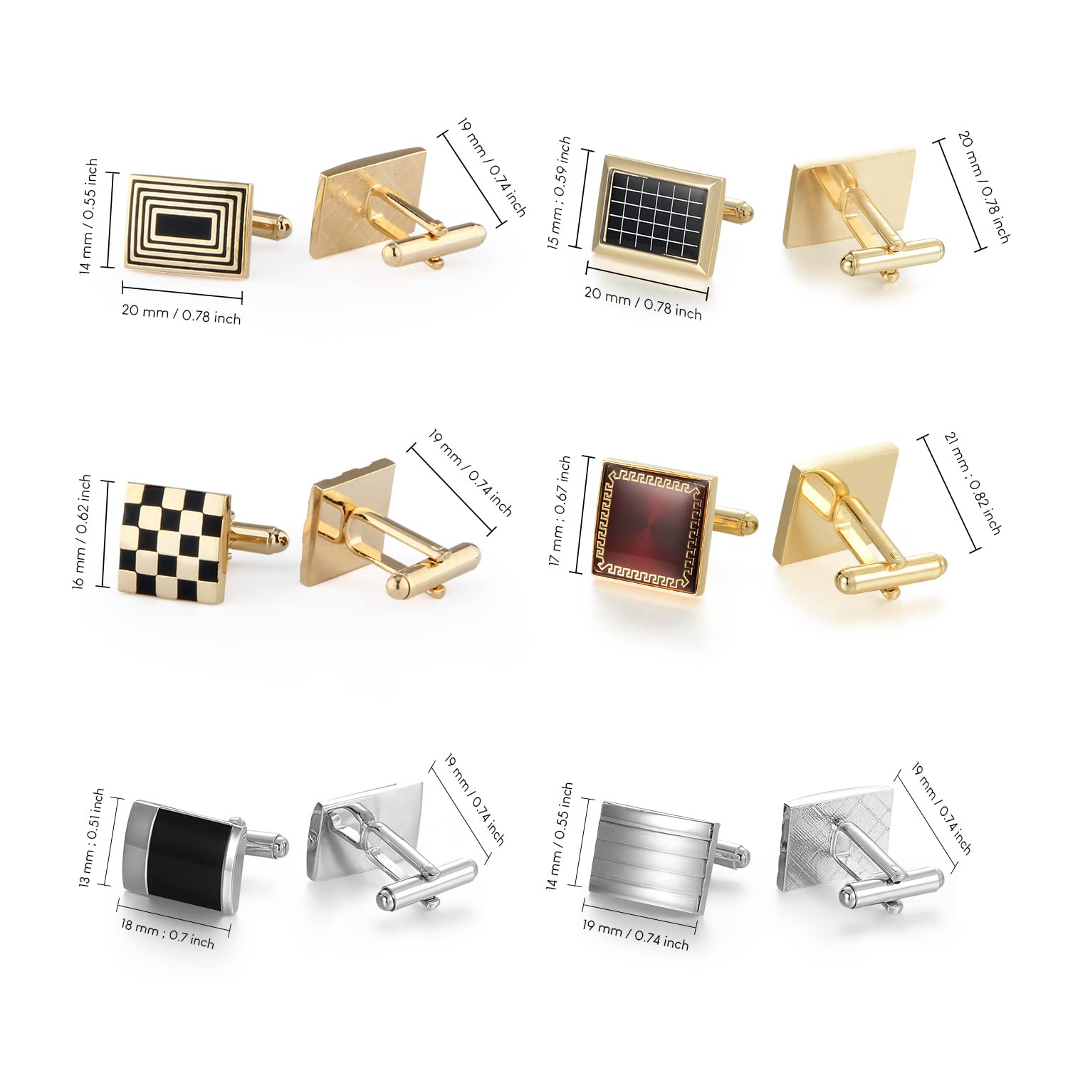 Boutons de manchette en argent pour homme - Cadeau de fête des pères - Cadeau de mariage - 24 PC Golden, Burgundy, Navy Blue, Laiton
