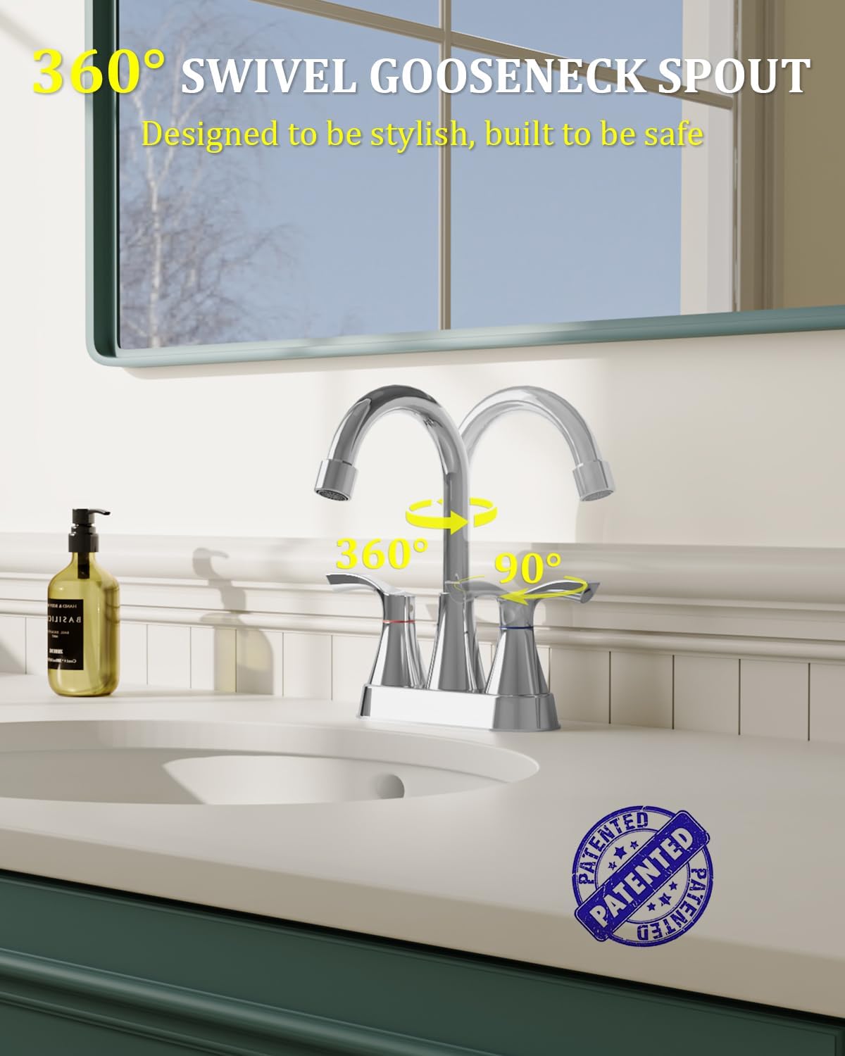 Chrome Bathroom Faucet 3 Hole, Evolvegoods 4 Inch Stainless Steel Bathroom Sink Faucet, 2 Handle Centerset Faucet for Bathroom Sink Vanity, with Pop Up Drain and 2 Supply Hoses
