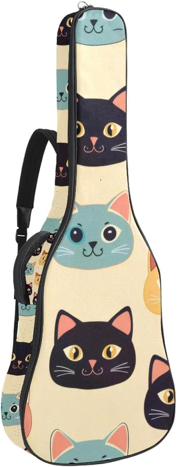 Acoustic Guitar Bag, 40 41 42 Inch Guitar Case Cover Soft Guitar Gig Bag for Acoustic Electric Bass Classical Guitar, Cartoon Cat Faces