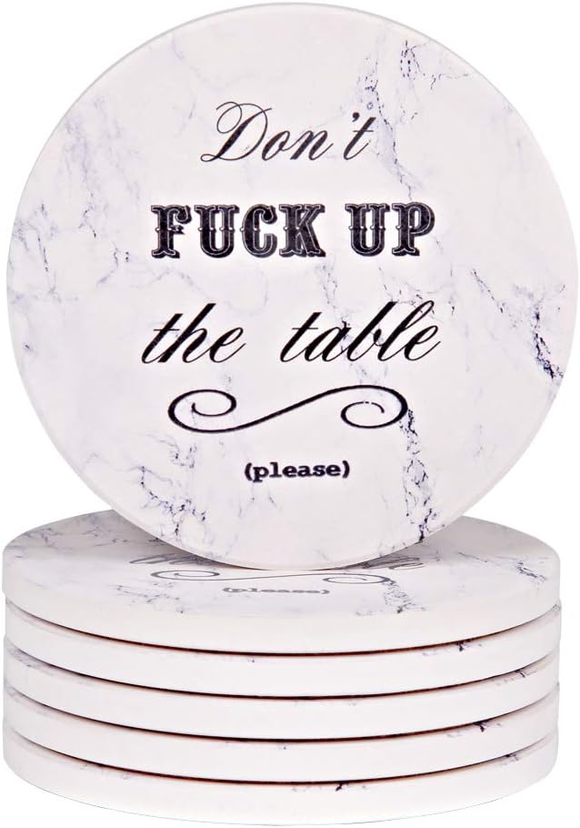 Coasters for Drinks, 6 PCS Absorbent Ceramic Drink Coasters, 4 in Heat Resistant Funny Coasters with Cork Base for Tabletop Protection, Housewarming Hostess Gifts and Home Decor