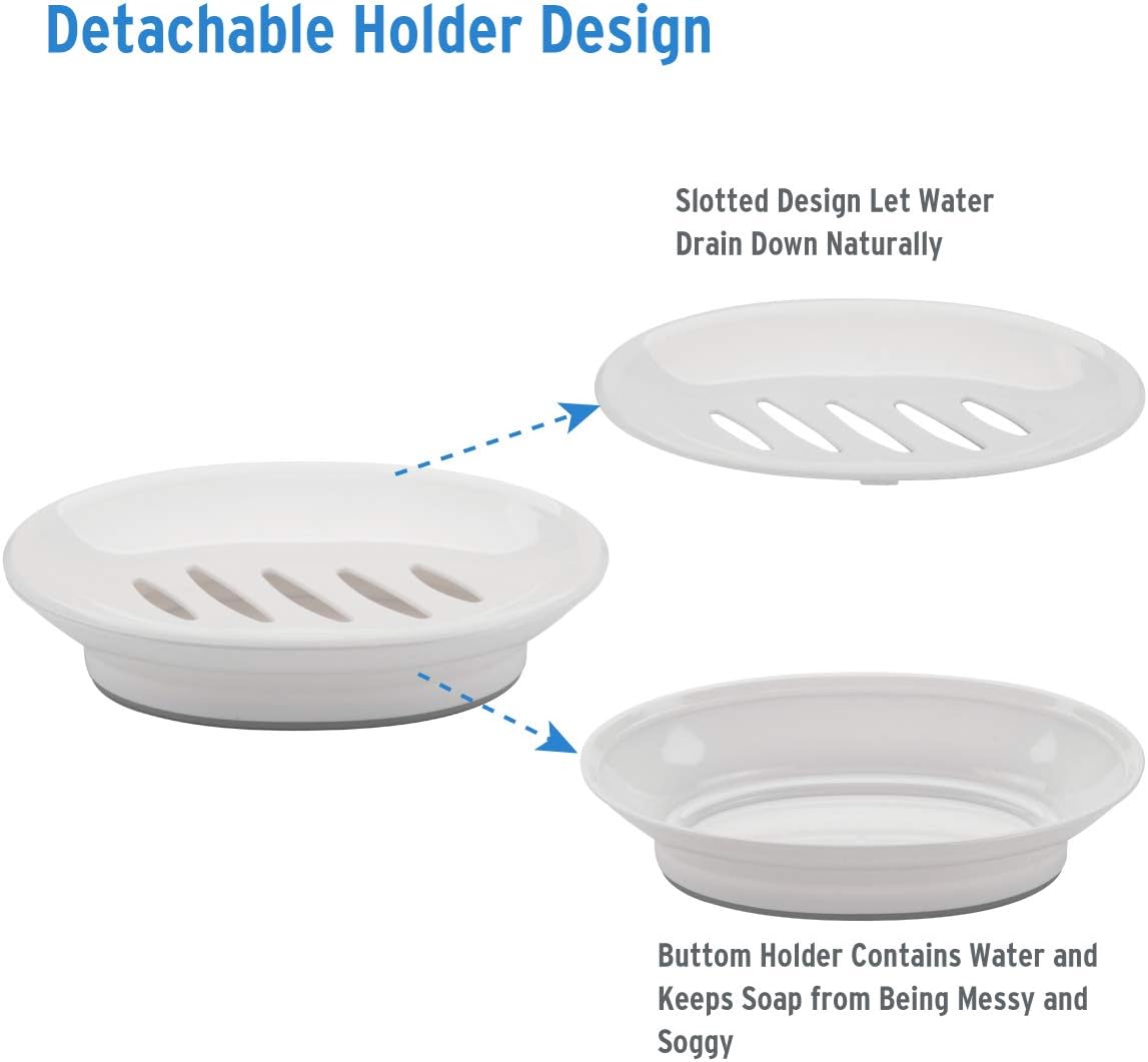 AmazerBath 2 Pack Plastic Soap Dish Bar Soap Holder Shower, Bathroom, Kitchen - White