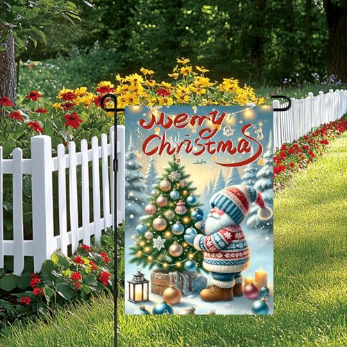 Image of BlissYard Christmas Garden Flag 12x18 Inch Gnome Lights Tree Yard Decor