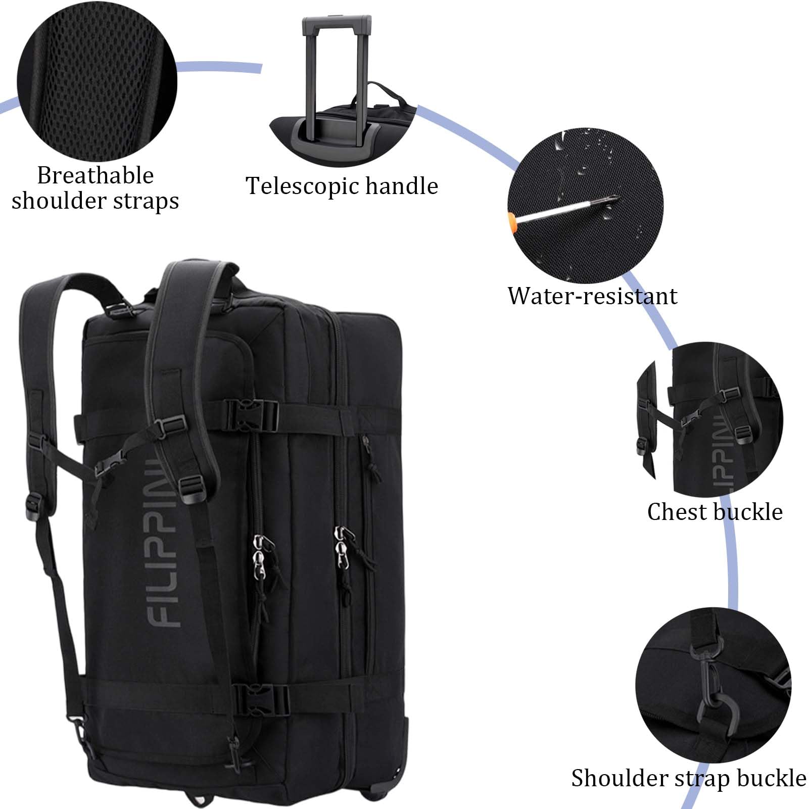 80L Mochila con Ruedas Bolsa de Viaje con Ruedas Maleta Mochila Deporte Gimnasio Senderismo Gym Impermeable Trolley De Lona Equipaje Grande Maleta Suitcase Wheeled Travel Bag (Gris Oscuro)