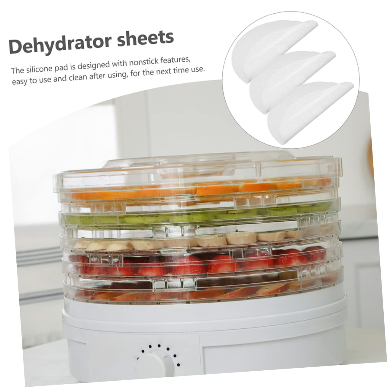 Amosfun 8Pcs Round Silicone Dehydrator Sheets Reusable Non Stick Food Dryer Pads for Drying Mesh Trays for Dehydrators and Air Fryers for Snacks