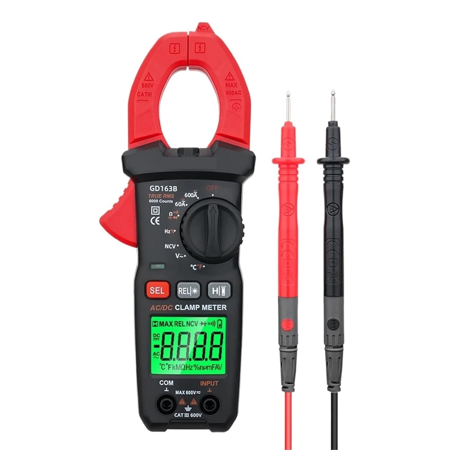 Digital Mini Clamp Meter Multimeter Auto Range AC/DC Voltage Tester True RMS Car Amps Hz Capacitance NCV Ohm Test Voltmeter(GD163A)