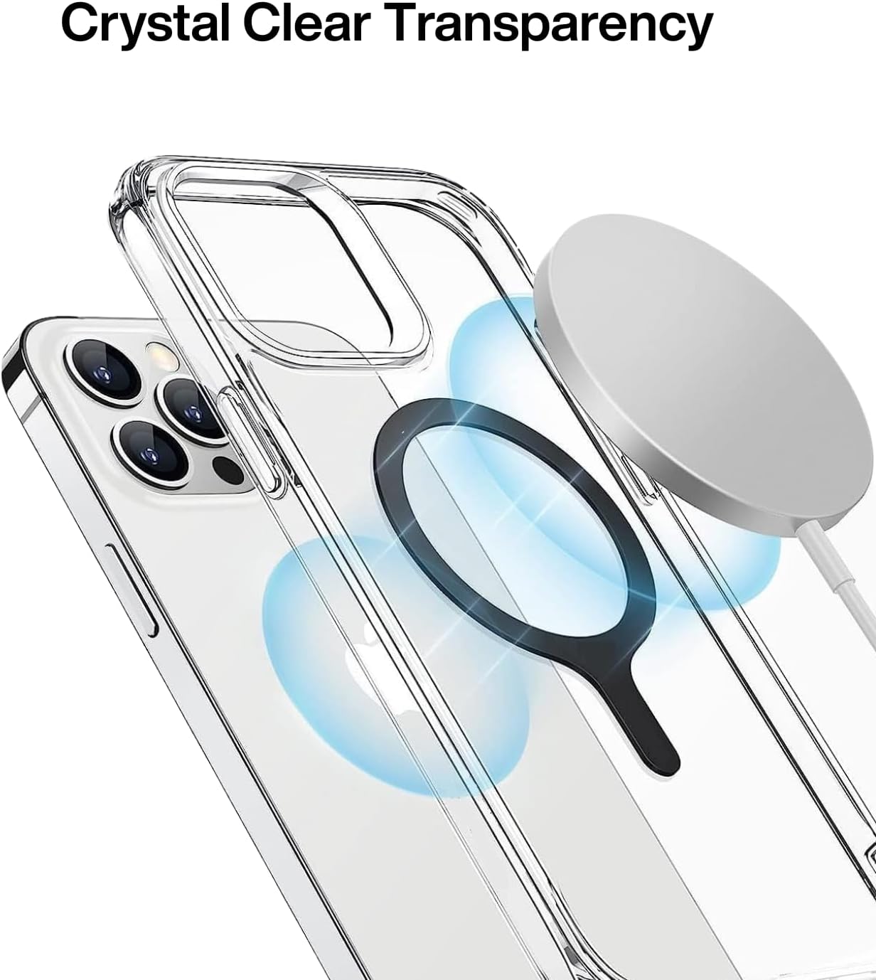 Crystal Clear Silver Magnetic case for iPhone,Compatible with MagSafe, Shockproof Military-Grade Protection, Magnetic Phone Case for iPhone (16 Pro Max) image 3