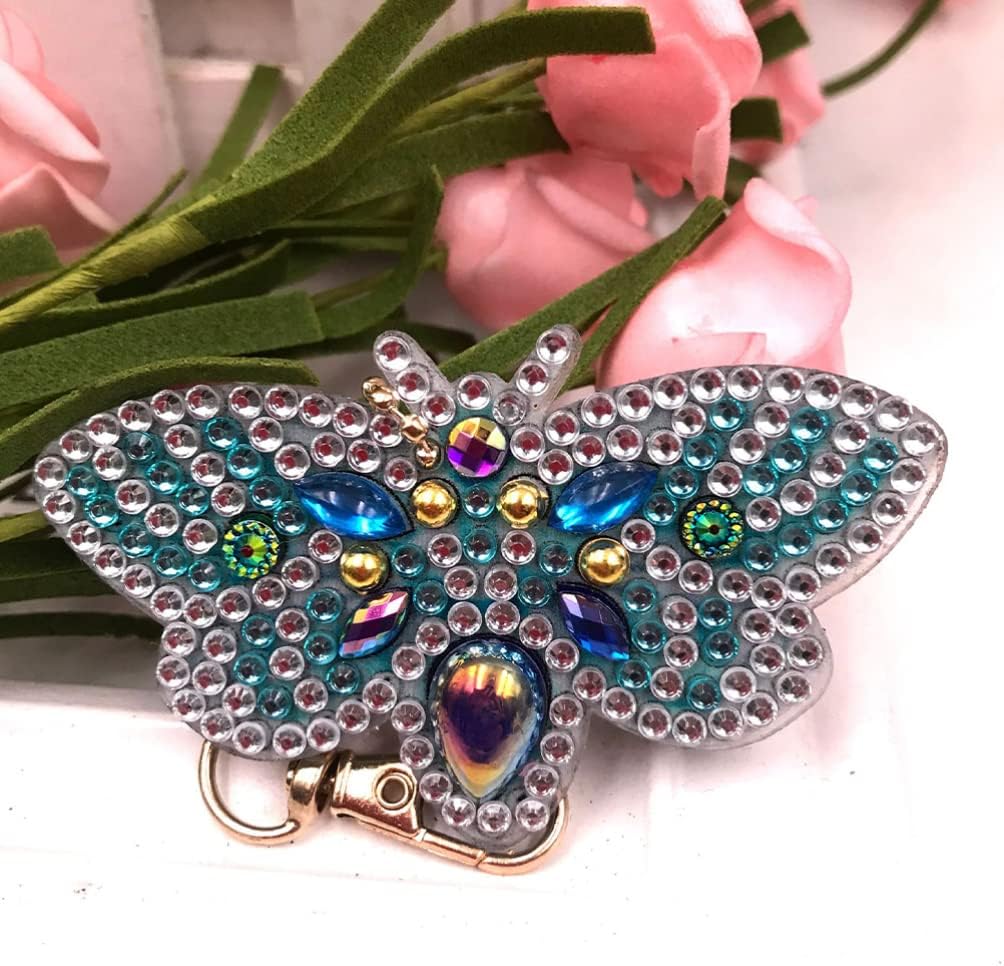 Abaodam DIY Diamond Art Keychain Kit with Rhinestone Butterfly and Bee Pendants 2.75 Inch Craft Kit for Kids and Adults Bag Charm and Phone Accessory for Arts and Crafts