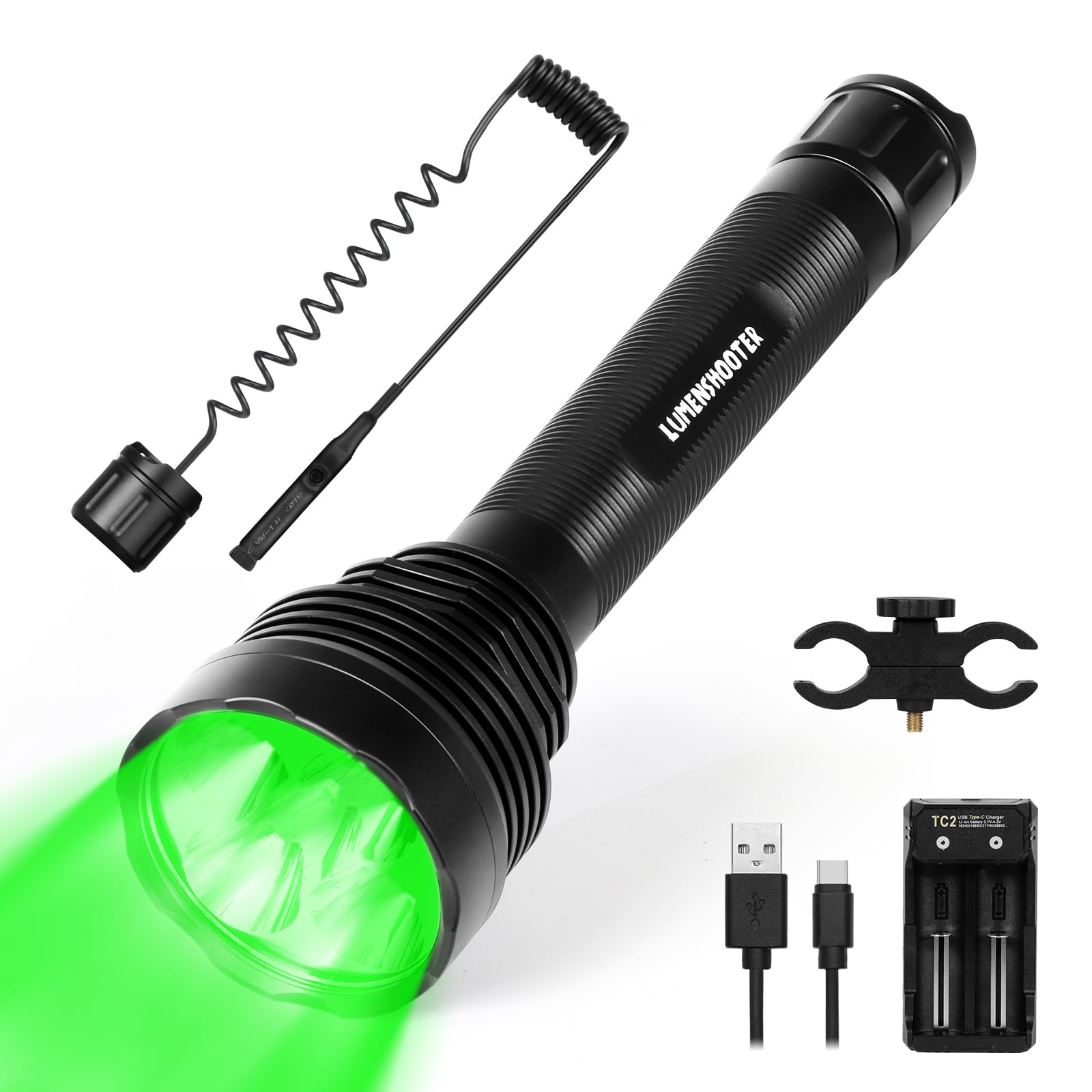 LUMENSHOOTER S20G Hunting Light, 2000Lumens Extremely Bright Predator Light Green Flashlight, Green Light for Hunting Deers, Coyotes, Coons, Hogs, Varmints