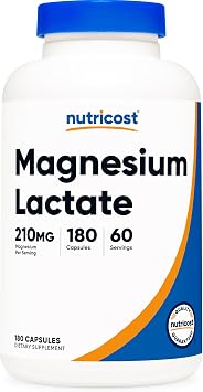 Nutricost Magnesium Lactate 210mg 180 Capsules - Vegan, GMO-Free, Gluten-Free, 60 Servings