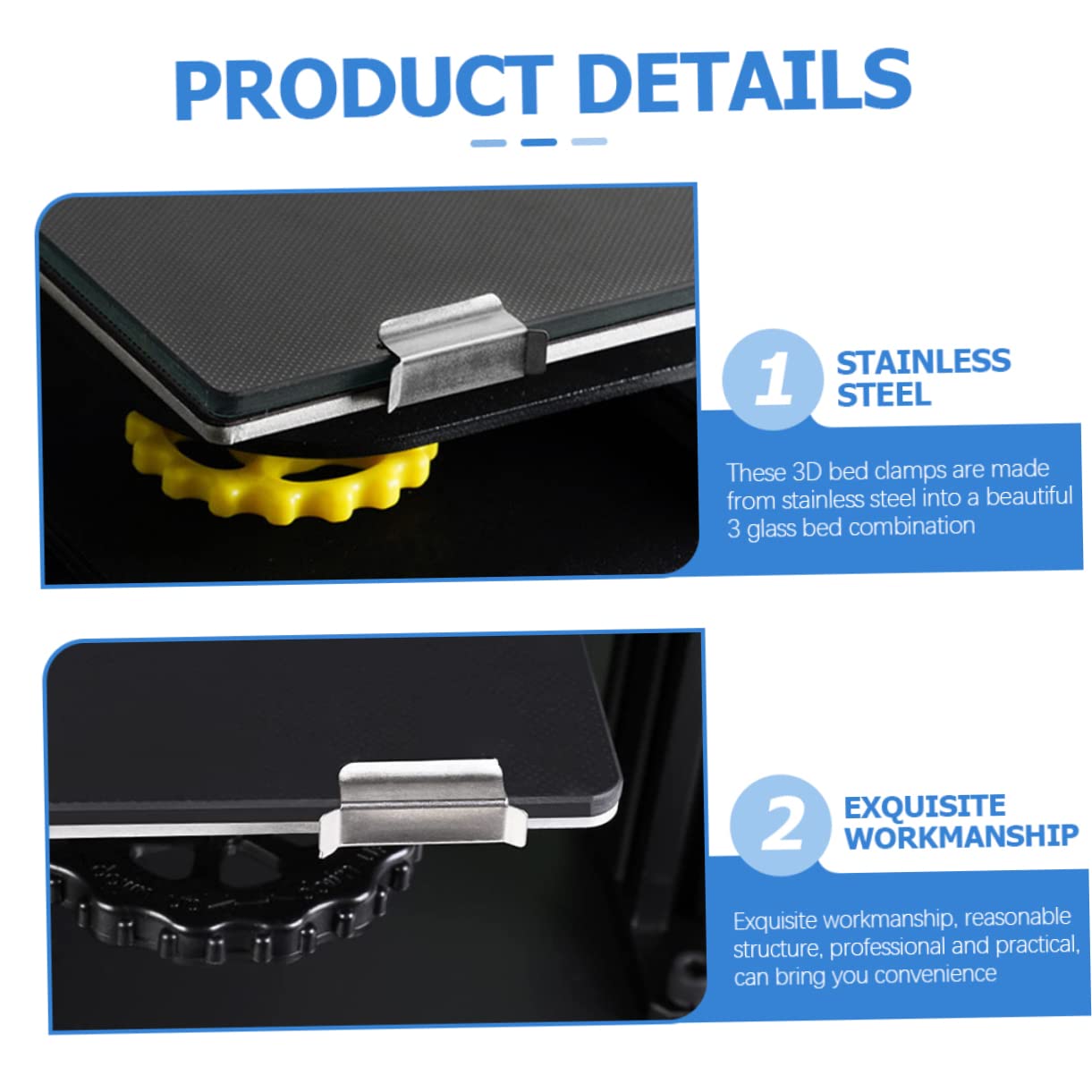 3D-printerfixclips, 10 Stuks Hot Bed Glass Platform Fixclips, Roestvrijstalen Klem 3D-printeraccessoires, voor 3D-printer, 3D, Kussenbloklagers