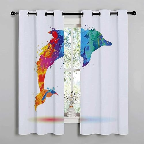 Miniatura 2 de Cortinas De Cocina Modernas Dolphin Grommet Short Temporary Door Currains 63Inch Width by 63Inch Length,2 Panels