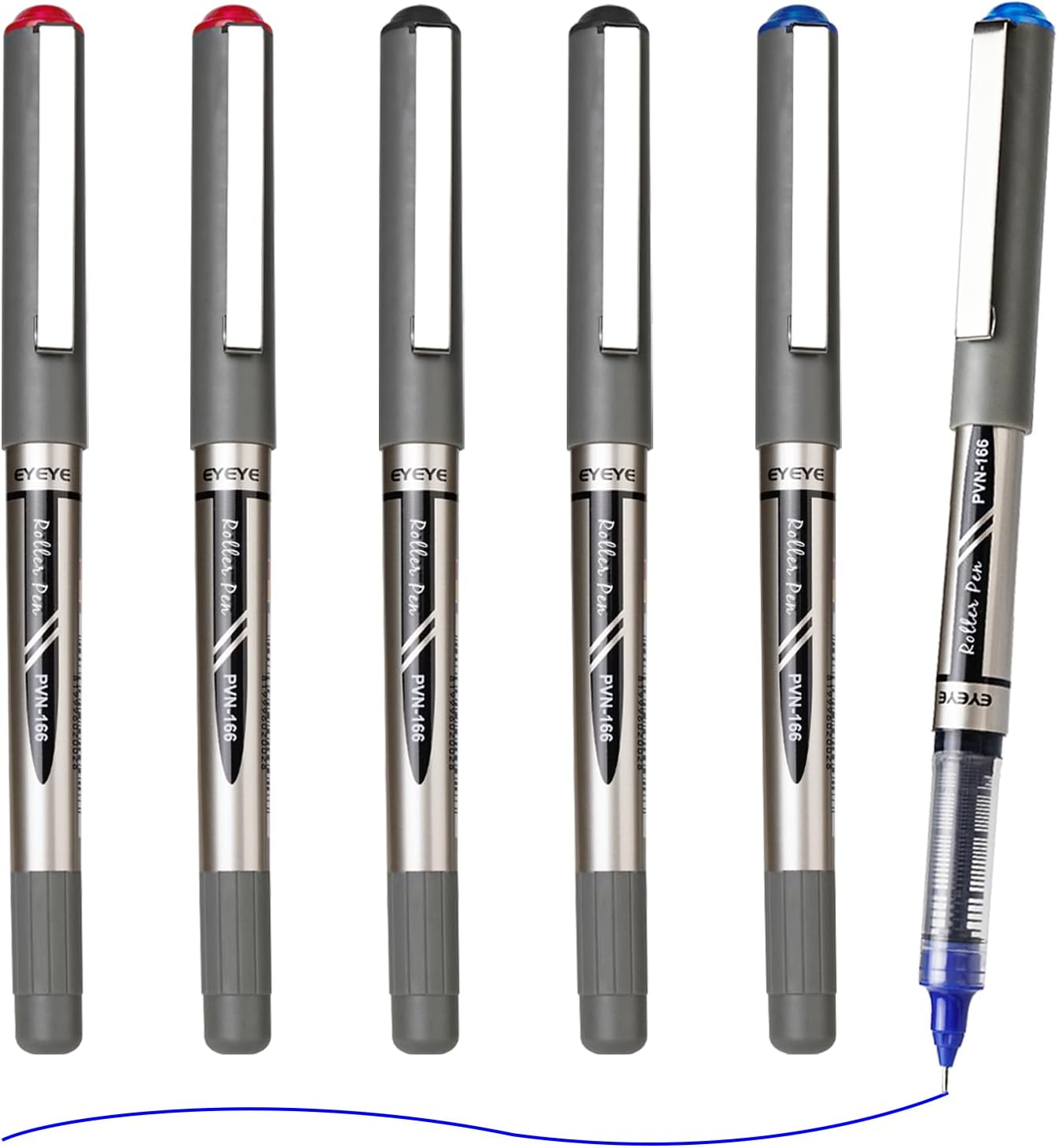 EYEYE Needle Tip 0.5mm Rollerball Pens 6 Pack 3 Colors Roller Ball Pen Quick Dry Liquid Ink Pens Extra Fine Point Smooth Writing Pen for Journaling, Note Taking, Office, School Supplies