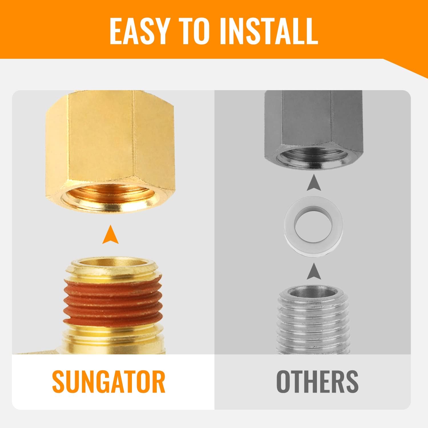 SUNGATOR 1/4 Inch Elbow Fittings, 90 Degree 1/4'' Male × Female Barstock Street Elbow Air Hose Fittings, 1/4'' Brass Barstock Street Pipe Connectors for Air Compressor (4 Pack)