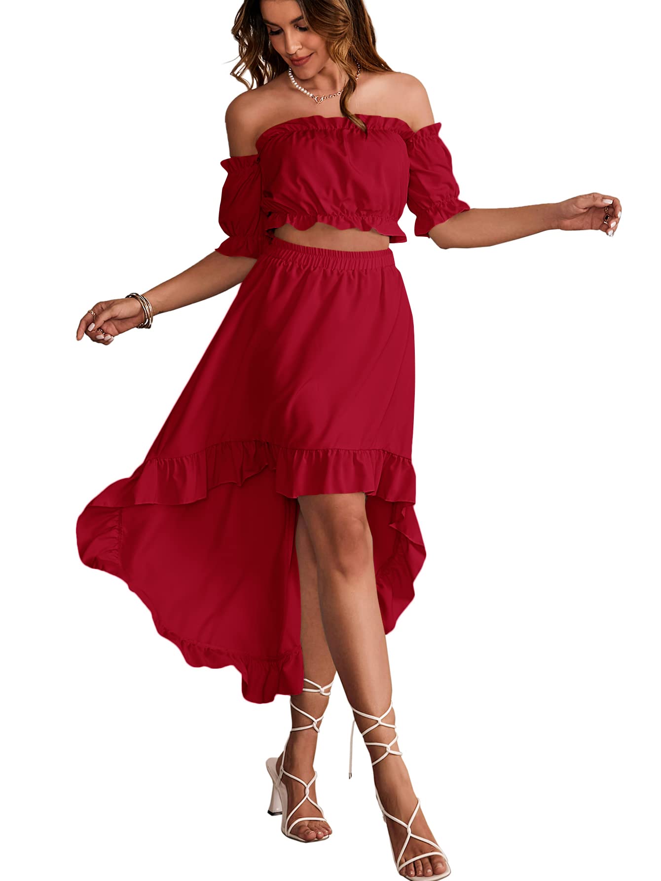 Women's High Waist Flare Maxi Skirt - Solid Color Ankle-Length A-Line Skirt - View #7