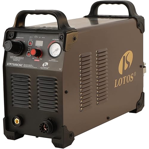 Lotos Supreme LTP7500CNC Non-Touch Pilot Arc CNC Enabled Digital Plasma Cutter, Support THC Torch Height, 220~250V, 1 inch Clean Cut, Brown