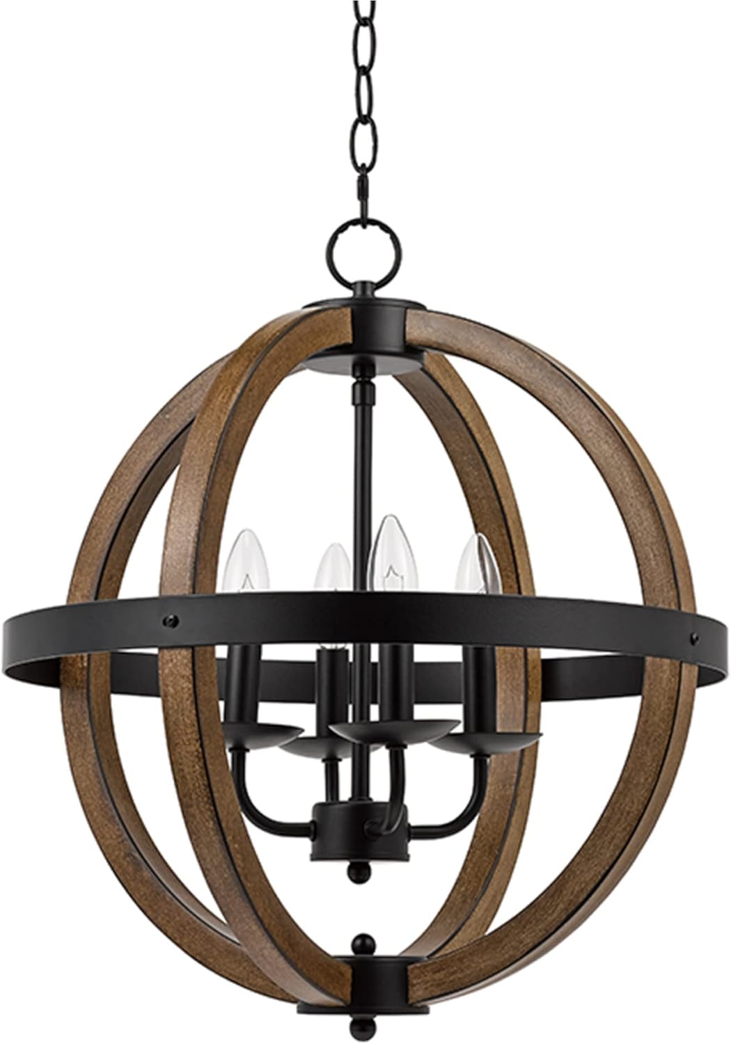 Flash Deals - 70% OFF Catalina 22163-000 Country Rustic Geometric 4 Open Cage Metal Orb Chandelier Pendant Ceiling Light with Faux Wood Trim, 20.75, Matte Black
