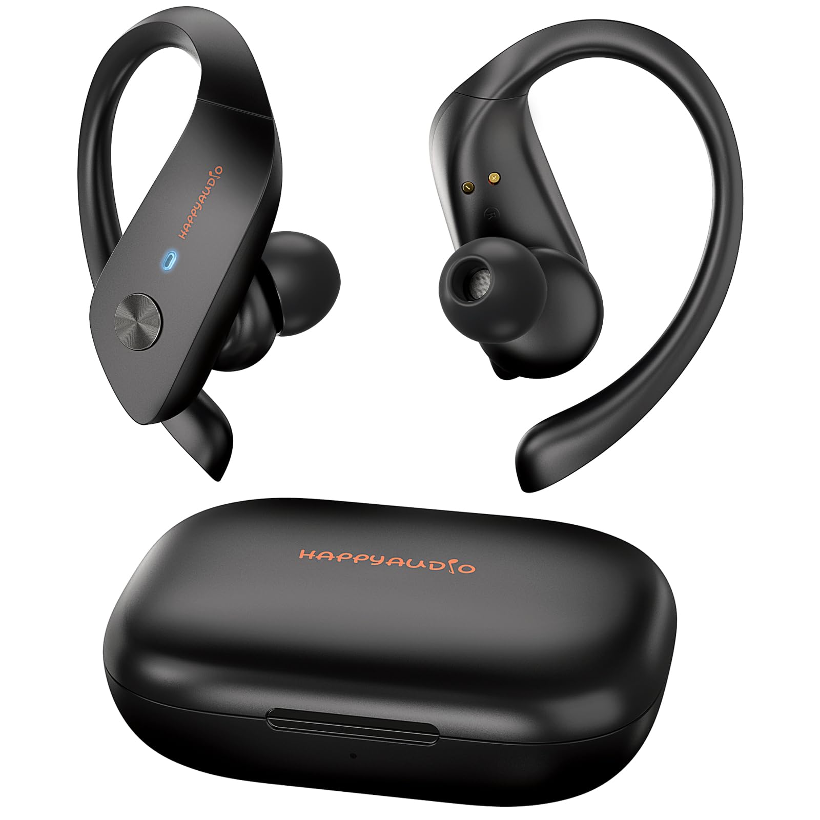 HAPPYAUDIO Bluetooth Headphones Wireless Earbuds with Earhooks 56h Playtime Bluetooth 5.3 Sport Earbuds with LED Display IP6 Waterproof for Running Workout