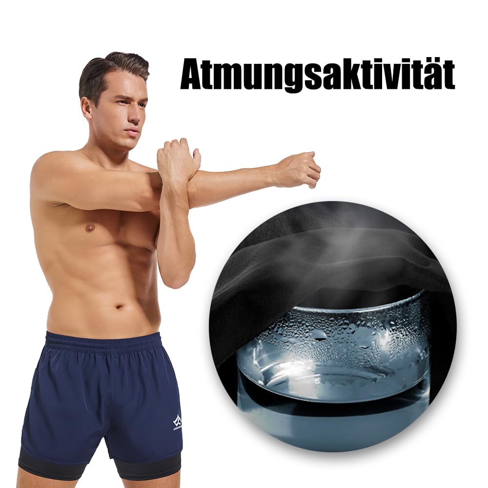 Pantaloncini da corsa da uomo, 2 in 1, per palestra, atletica, attività all'aperto, maratona, allenamento, con tasche integrate