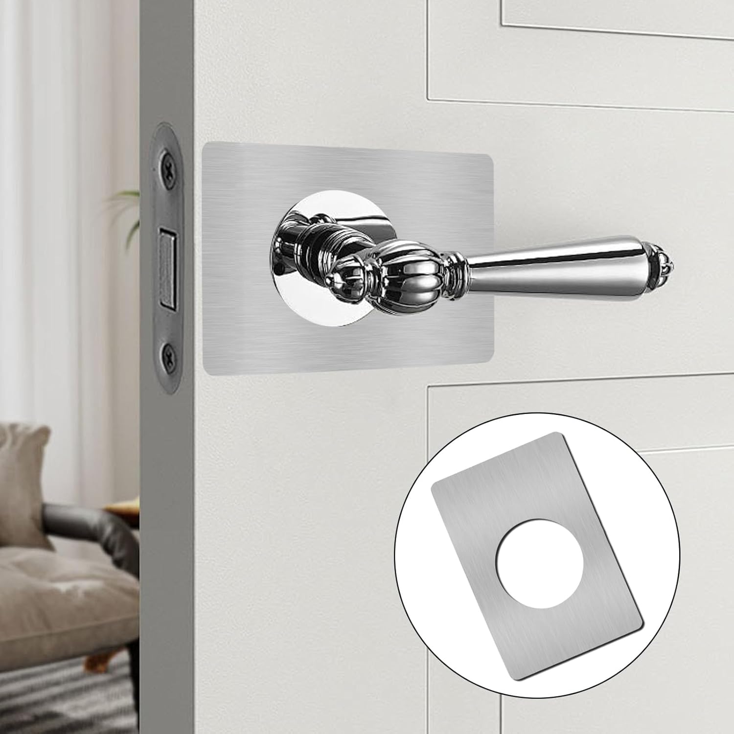 Door Reinforcement Plate, 2 Pcs Stainless Steel Repair Backplate, Silver Door Handle Fixing Cover Filler, Easy Installation Kit to Secure Handles and Deadbolts